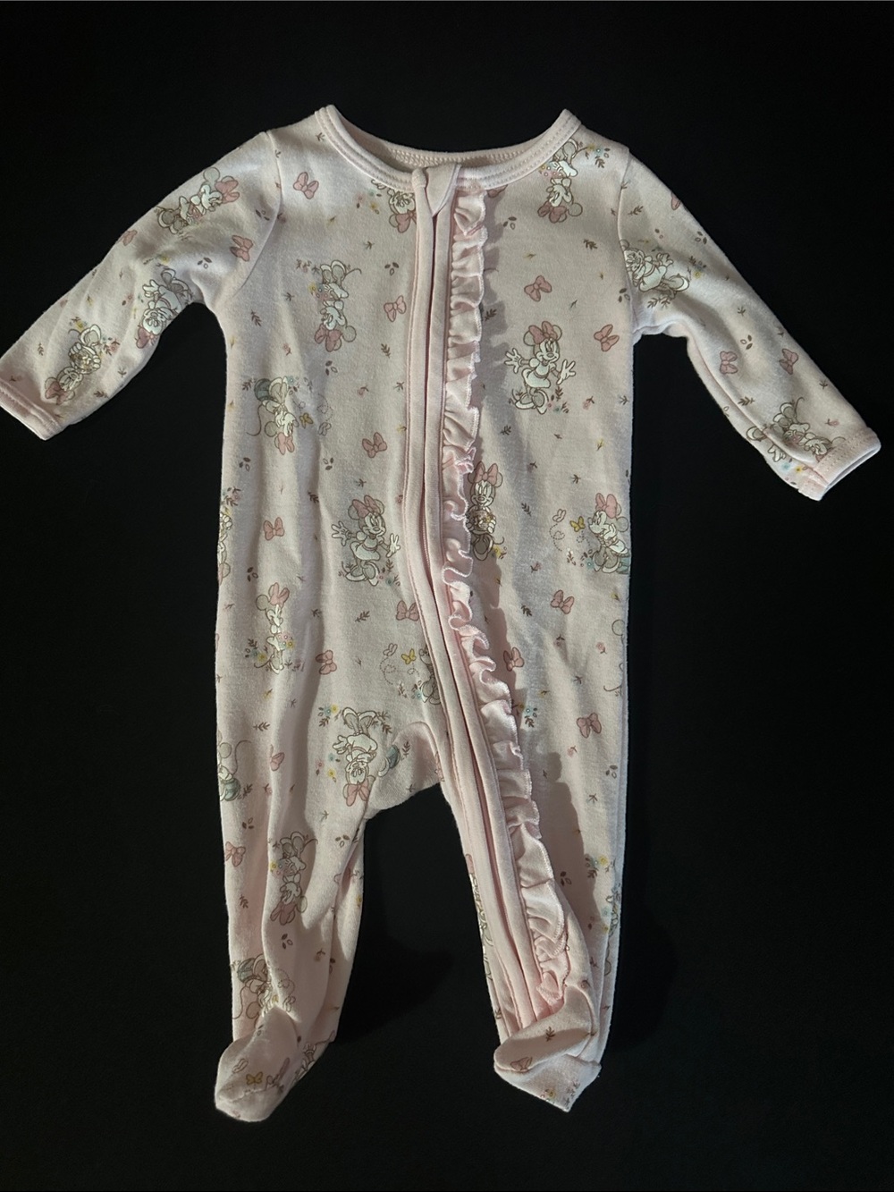 Disney Baby Pink Minnie Mouse Ruffle-Front Footed One-Piece